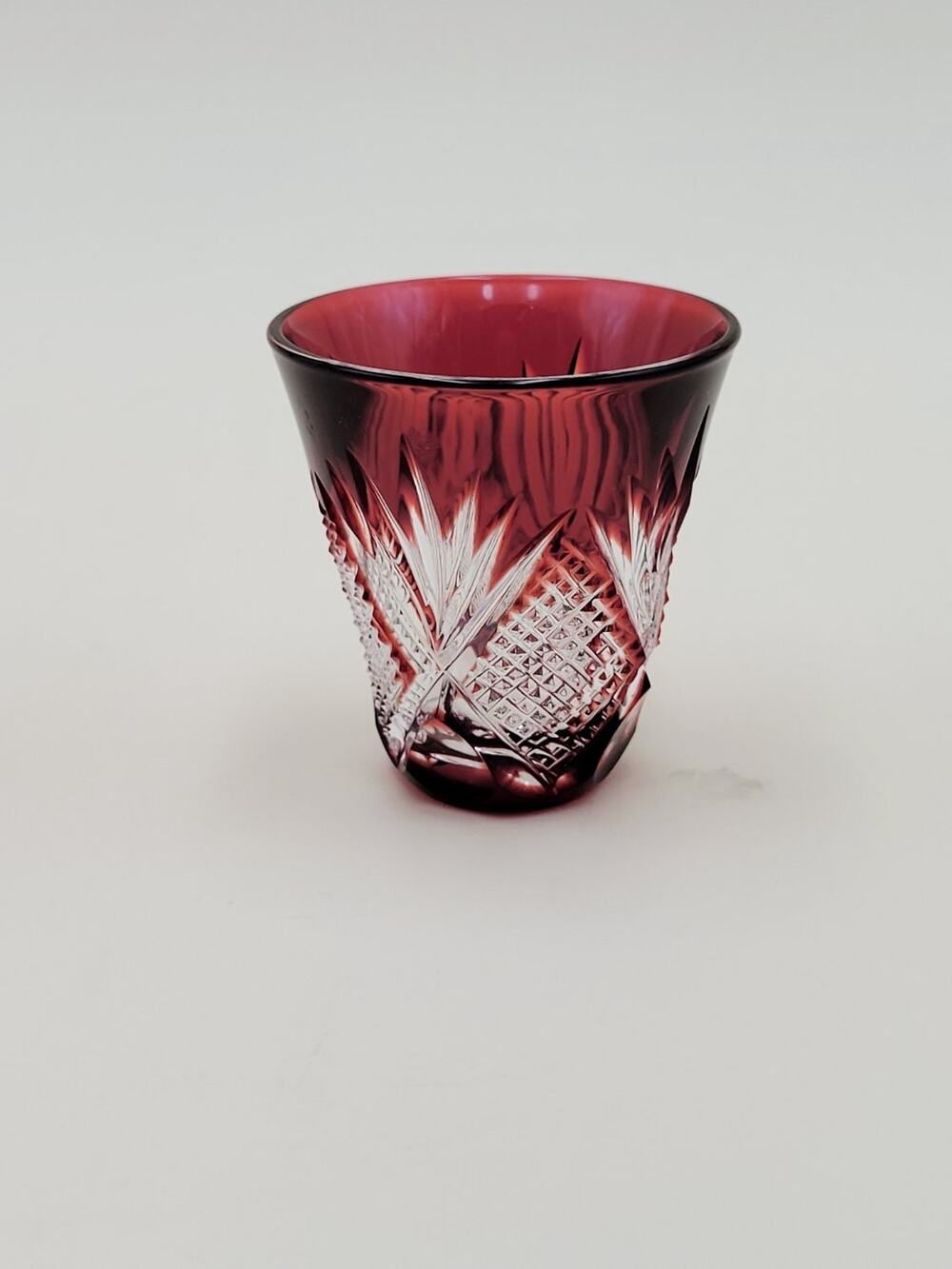 Vintage Bohemian Crystal Shot Glass Small Red Ruby Clear
